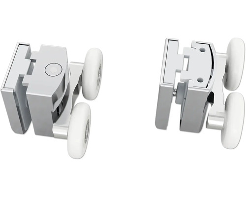 Twee douchecabine wielen van metaal en kunststof