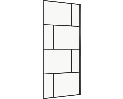 Douchewand met zwart frame en rechthoekige glaspanelen