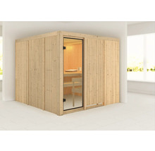 Sauna met glazen deur en houten bekleding