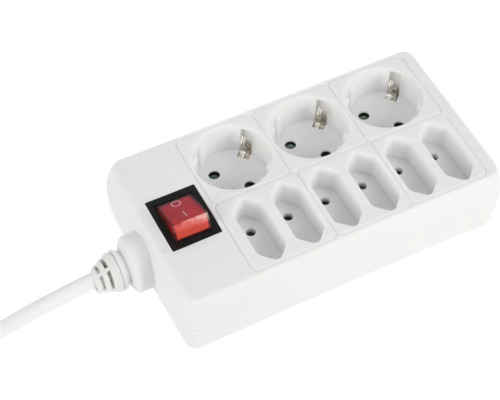Verlengdoos met zes stopcontacten en schakelaar