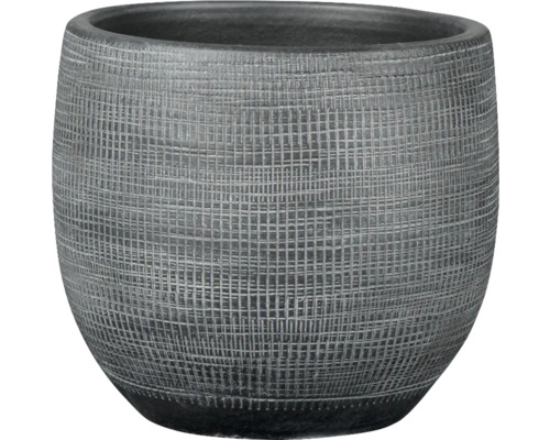 Grijze bloempot met vierkant patroon