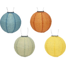 Vier ronde papieren lantaarns met filigraan motief en ophanging