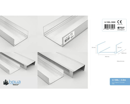 BPua U-100L metalen staanderprofiel, drie meter