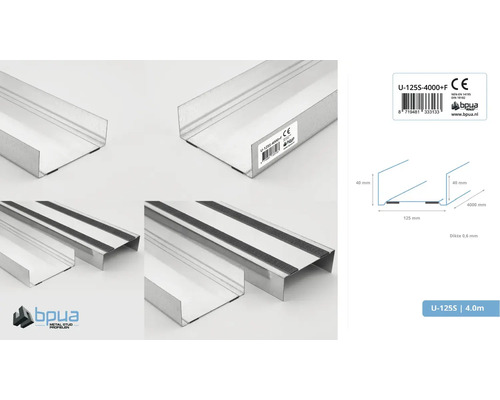 U-profiel van metaal, 4 meter lang