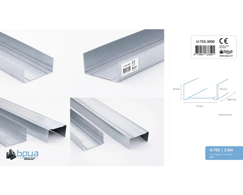 Metalen staander U-profiel, 75 millimeter breed