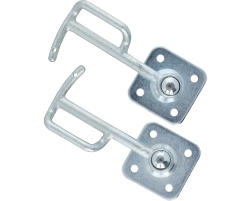 Twee metalen raamhaken met montageplaat