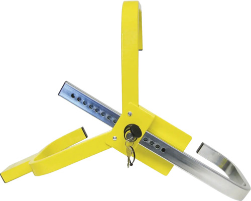 Geel wielklem met sleutel voor voertuigbeveiliging