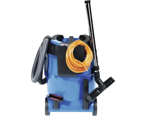 Blauwe alleszuiger met accessoires zoals slang, kabel en mondstuk