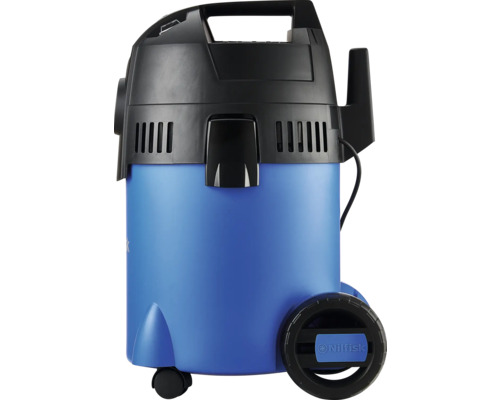 Nilfisk alleszuiger voor nat- en droogreiniging met wielen.