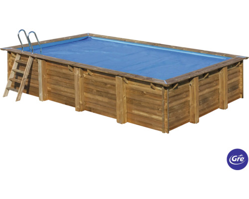 Houten zwembad met afdekking en ladder