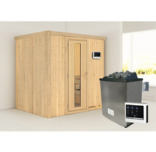 Sauna met kachel, stenen en bedieningspaneel