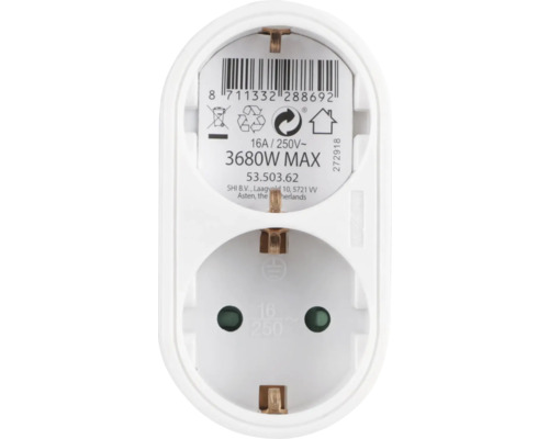 Dubbel stopcontact voor binnenshuis, 3680 Watt maximaal