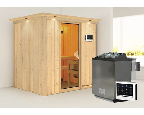 Houten sauna met saunakachel en bediening
