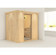 Houten sauna met glazen deur en binnenverlichting