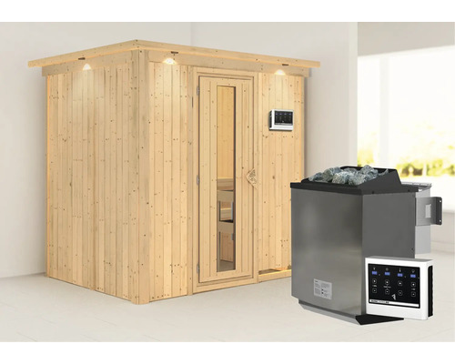 Houten sauna met saunakachel en bediening