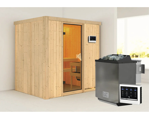 Houten sauna met saunakachel en bediening