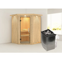 Houten sauna met saunakachel en saunastenen