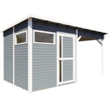 Houten tuinhuis met deur, ramen en luifel