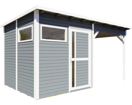 Houten tuinhuis met deur, ramen en luifel