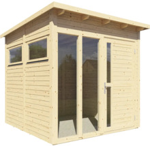 Houten tuinhuis met ramen en deur