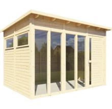 Houten tuinhuis met ramen en deur