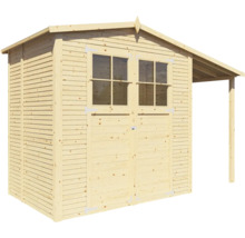 Houten tuinhuis met dubbele deur en luifel