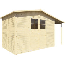 Houten tuinhuis met dubbele deur en ramen