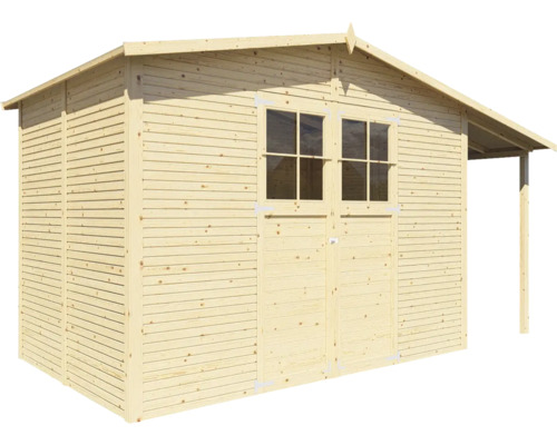 Houten tuinhuis met dubbele deur en ramen