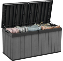 Geopende tuinbox met opbergruimte voor tuingereedschap en kussens