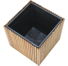 Vierkante plantenbak van hout met kunststof inzetstuk voor de tuin