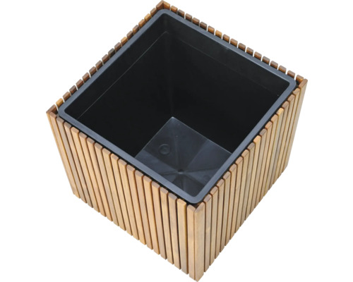 Vierkante plantenbak van hout met kunststof inzetstuk voor de tuin