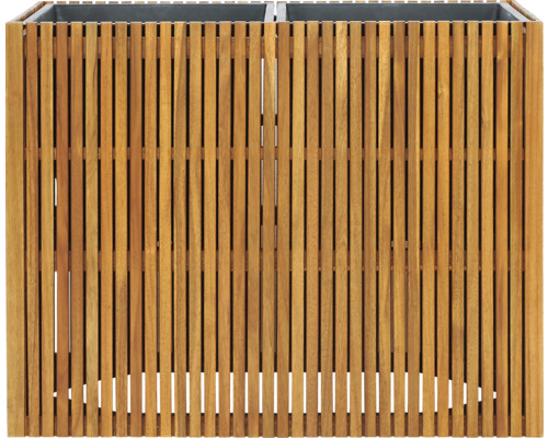 Bloembak van houten latten met twee planteninzetstukken