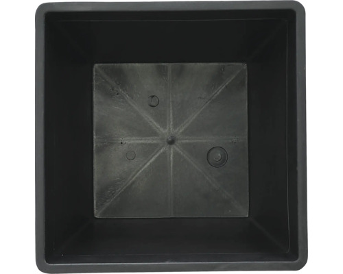 Zwarte vierkante plantenpot, binnenkant.