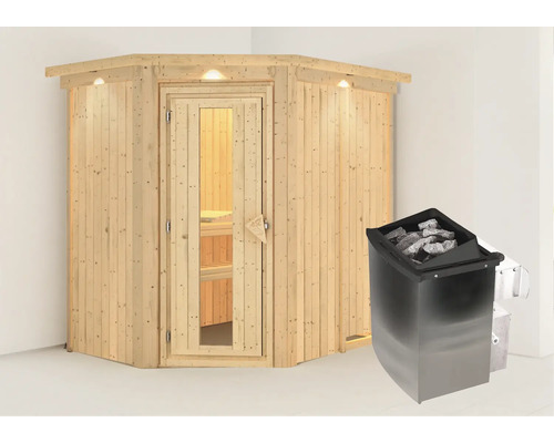 Hoeksauna met saunakachel