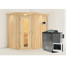 Sauna met saunakachel, saunastenen en bediening