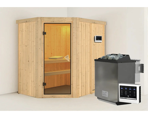 Sauna met saunakachel, stenen en bediening