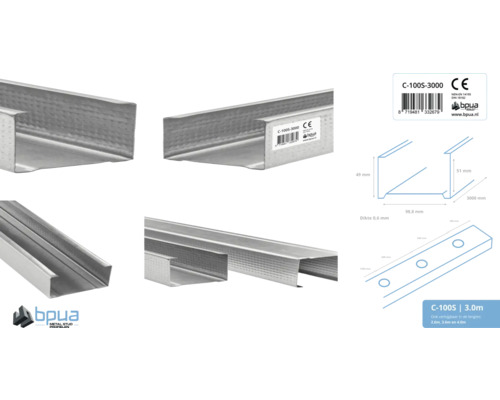 C-profiel voor gipsplaten, 3000 millimeter lang