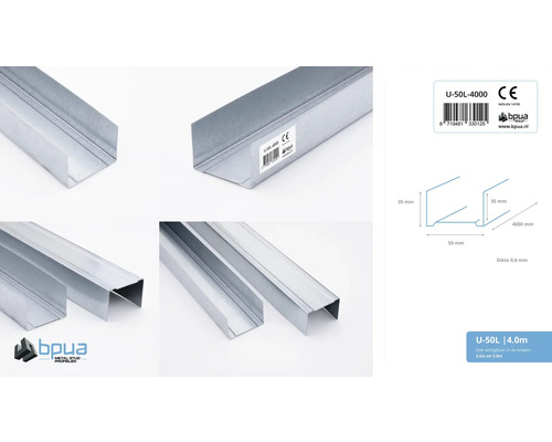 U-profiel van metaal, 4 meter lang