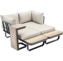 Tuin loungeset met metalen frame, kussens en bijzettafel