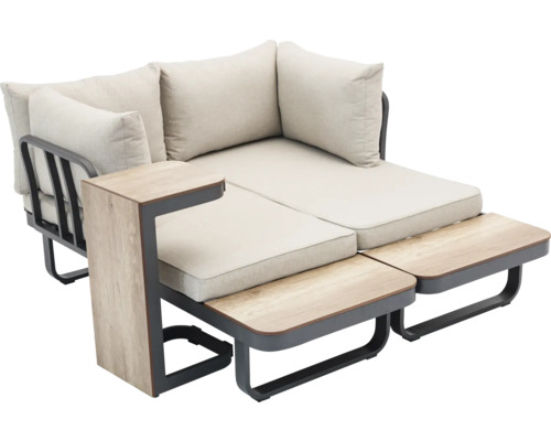 Tuin loungeset met metalen frame, kussens en bijzettafel