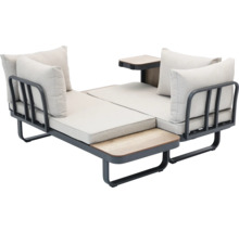 Tuin loungebank met metalen frame, kussens en bijzettafels