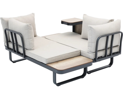 Tuin loungebank met metalen frame, kussens en bijzettafels