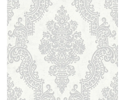 A.S. CRÉATION Vliesbehang 39765-5 Pure Elegance ornament wit grijs Behang met bloemmotief damastpatroon
