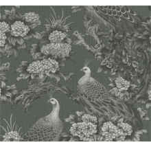 Behang met pauwen- en bloemmotief