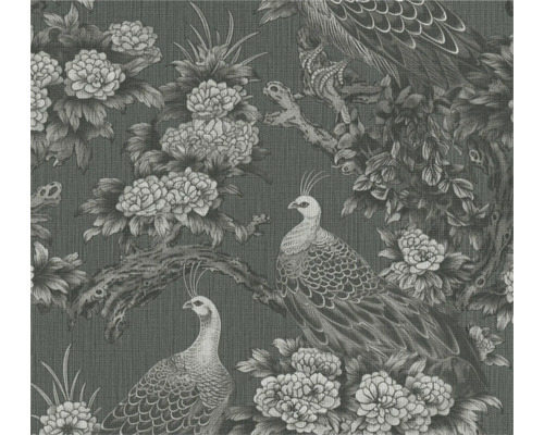 Behang met pauwen- en bloemmotief