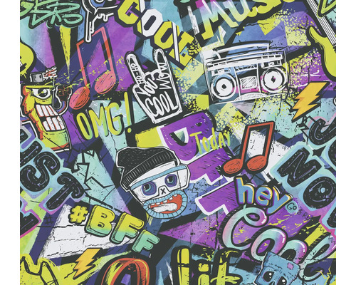 A.S. CRÉATION Vliesbehang 77142-1 Lilly & Luis graffiti bunt Abstract patroon met graffitimotieven