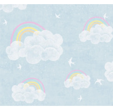 Behang met wolken, regenbogen en vogelmotieven