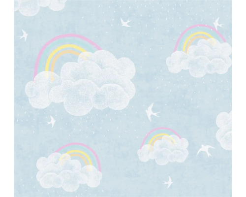A.S. CRÉATION Vliesbehang 77144-1 Lilly & Luis regenbogen blauw Behang met wolken, regenbogen en vogelmotieven