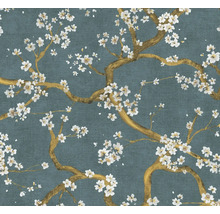 Behang met bloeiende takken op een gestructureerde achtergrond