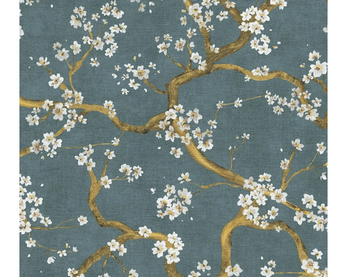 Behang met bloeiende takken op een gestructureerde achtergrond